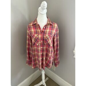 Denim & Supply Ralph Lauren Shirt Womens Medium Pink Yellow Plaid RL Utility‎